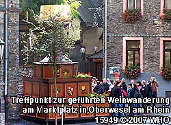 Die Weinwanderungen beginnen, wenn ausreichend Zeit vorhanden ist, schon am großen Weinkelch auf dem Marktplatz von Oberwesel am Rhein.