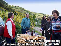 Am Beginn des Mittelrhein-Weinbergs gibt es im Weinviertel am Rhein vor der Weintour über den Rheinwanderweg "Weck und Wein".