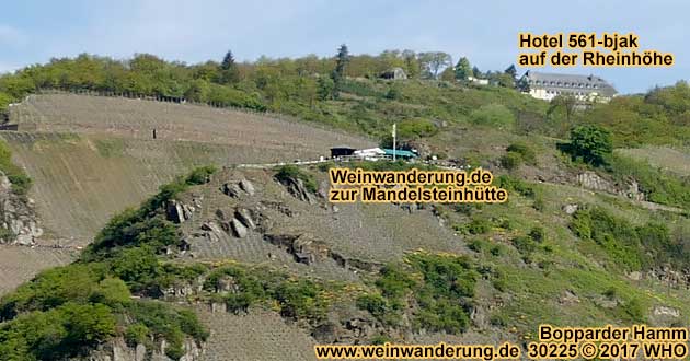 Mandelsteinhtte im Bopparder Hamm mit toller Aussicht auf den Bopparder Hamm, Boppard, Filsen und den Vierseenblick