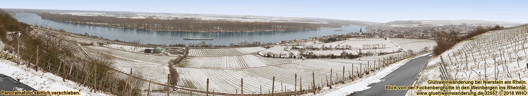 Glhweinwanderung Nierstein, Rheinhessen. Blick von der Fockenberghtte auf den Rhein