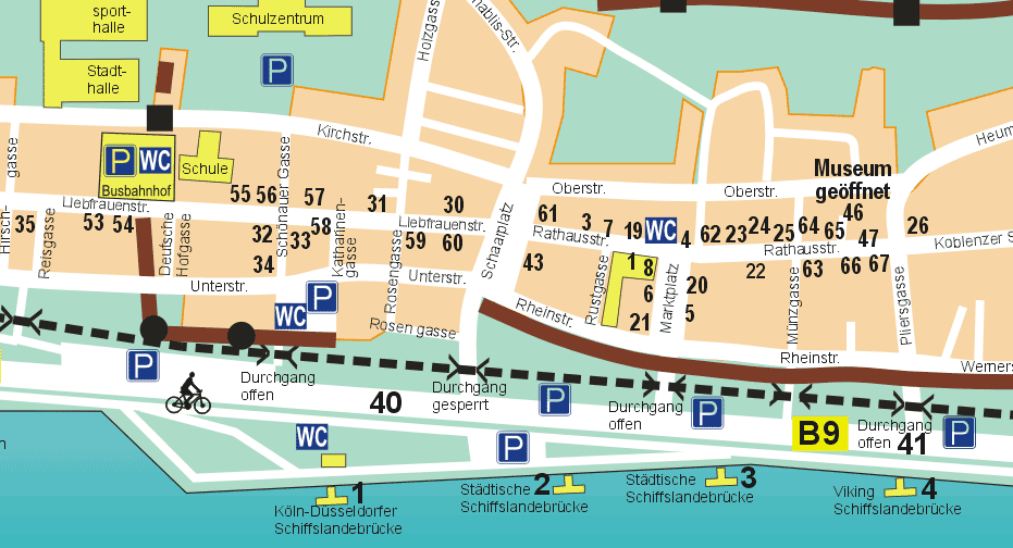 Stadtplan Oberwesel am Rhein, Karte, Lageplan