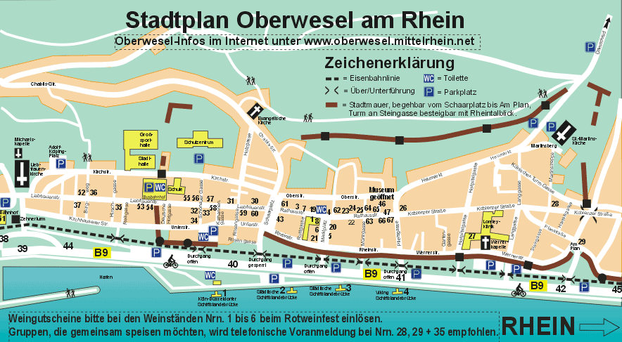 Stadtplan Oberwesel am Rhein, Karte, Lageplan